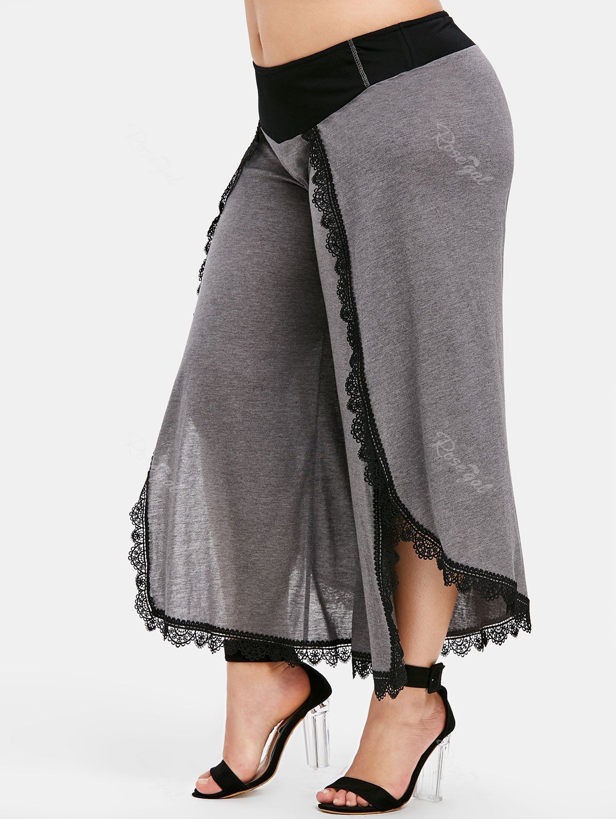 

Plus Size Overlay High Slit Palazzo Pants, Ash gray