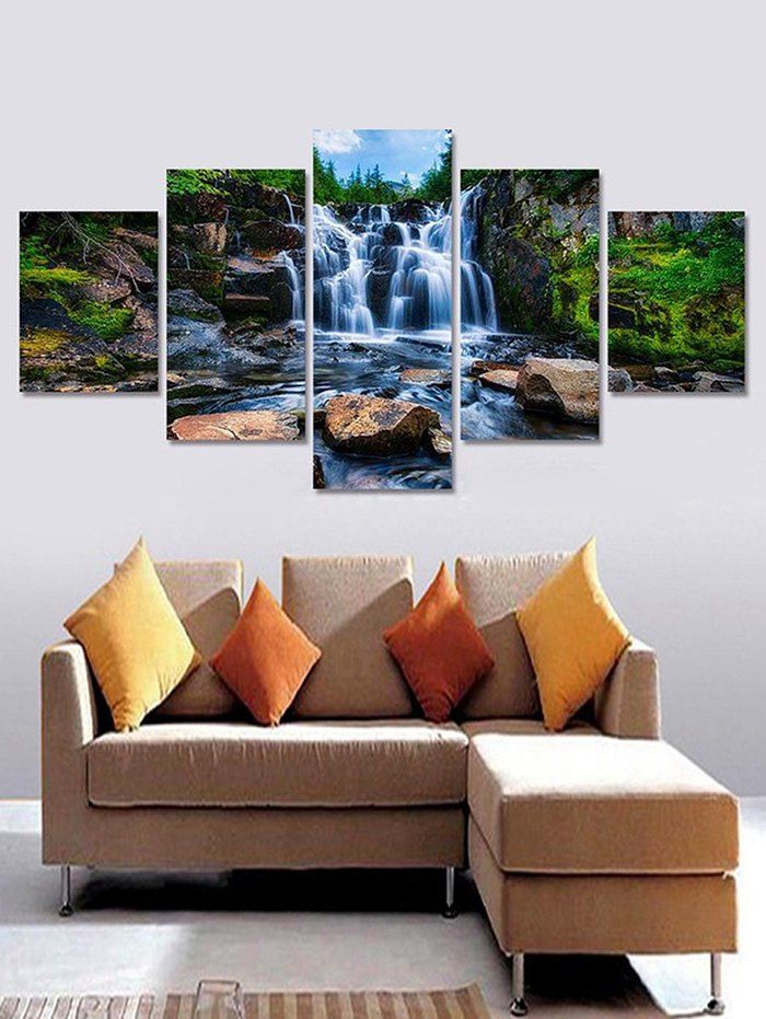 

Mountains Stream Print Unframed Split Canvas Paintings, Multi
