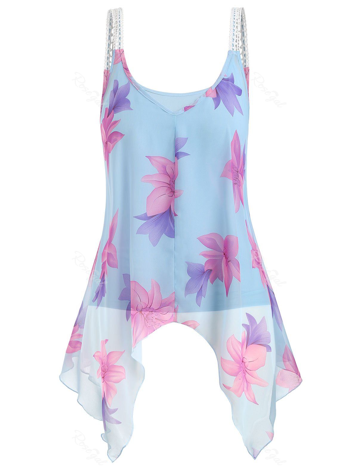 

Plus Size Camisole and Floral Handkerchief Tank Top, Light blue