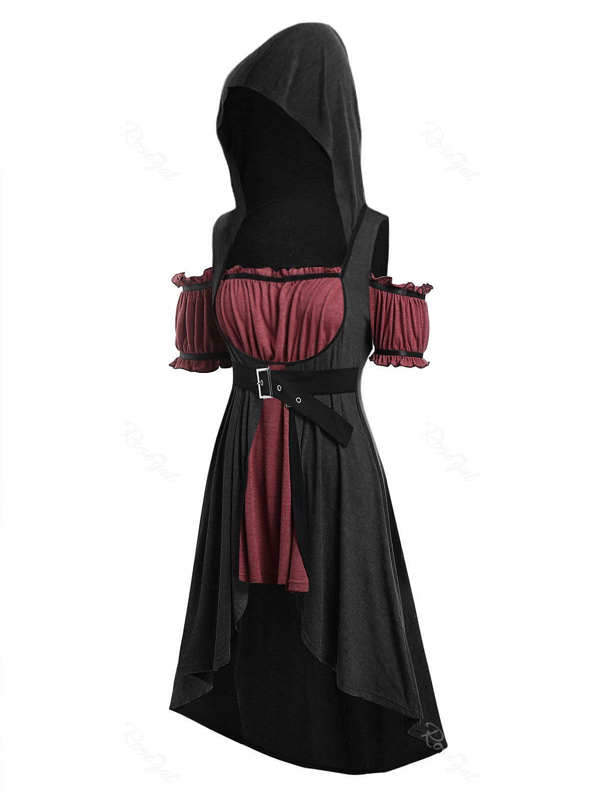 

Plus Size Hooded Faux Twinset Long Punk T-shirt, Night