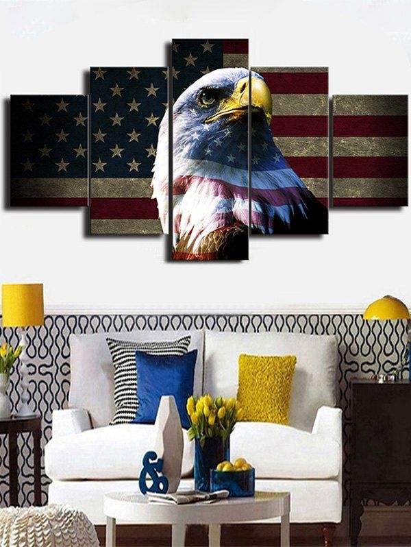 

American Flag Eagle Print Unframed Split Canvas Paintings, Multi
