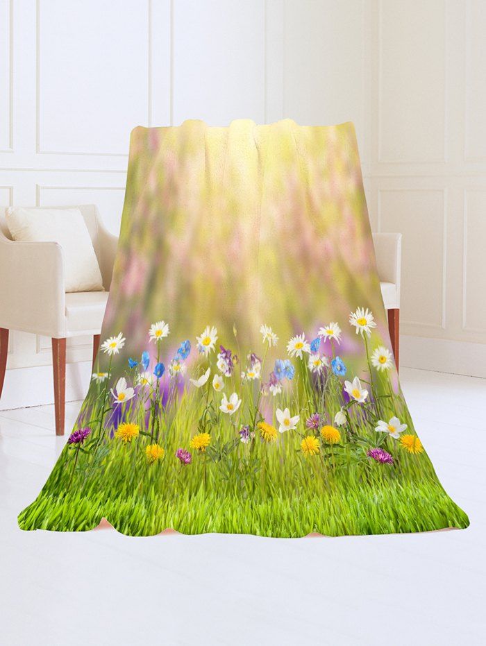 

Wildflowers Pattern Flannel Throw Blanket, Fern green