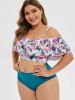 Plus Size Ruffle Floral Two Piece Swimwear -  