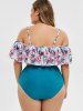 Plus Size Ruffle Floral Two Piece Swimwear -  