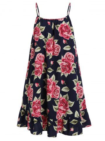 

Floral Print Cami Dress with Crop T Shirt, Rose red
