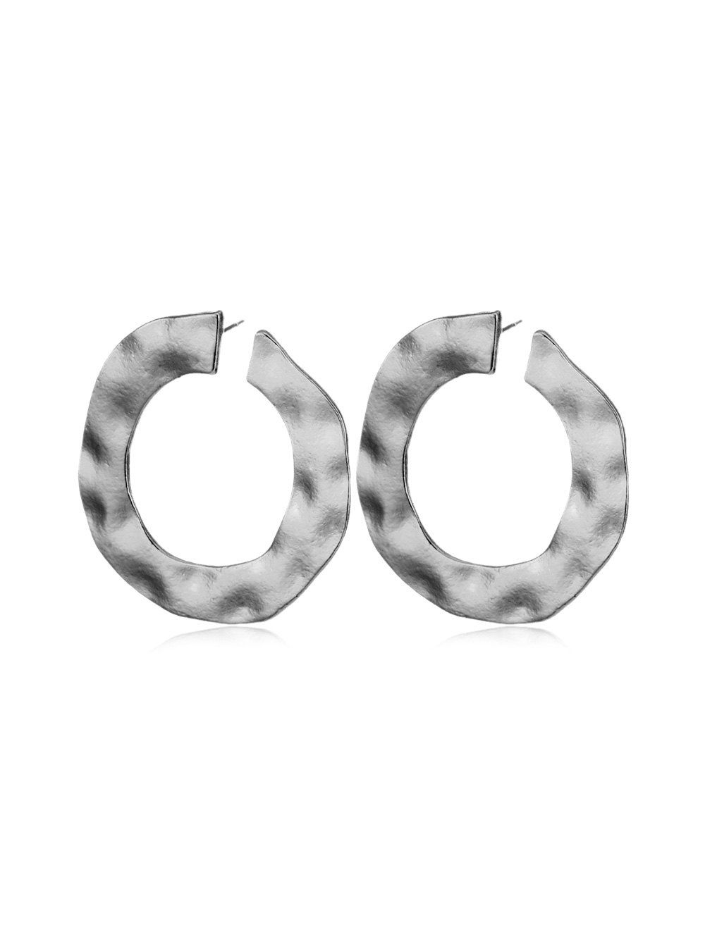 

Irregular Cuff Circle Earrings, Silver