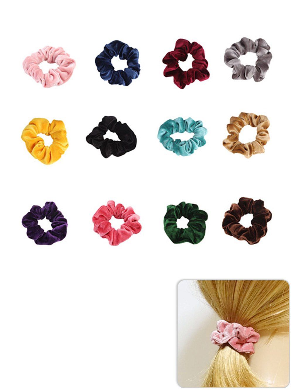 

12Pcs Fleece Elastic Scrunchies Set, Multi-a