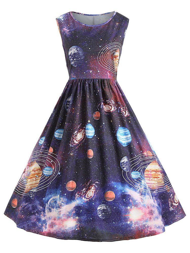 

Planet Outer Space Sleeveless Dress, Multi-a