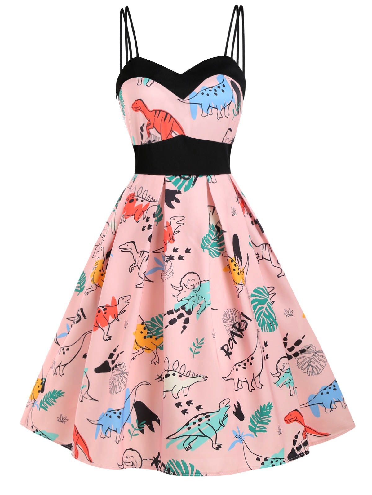 

Dinosaur Cami Empire Waist Dress, Deep peach