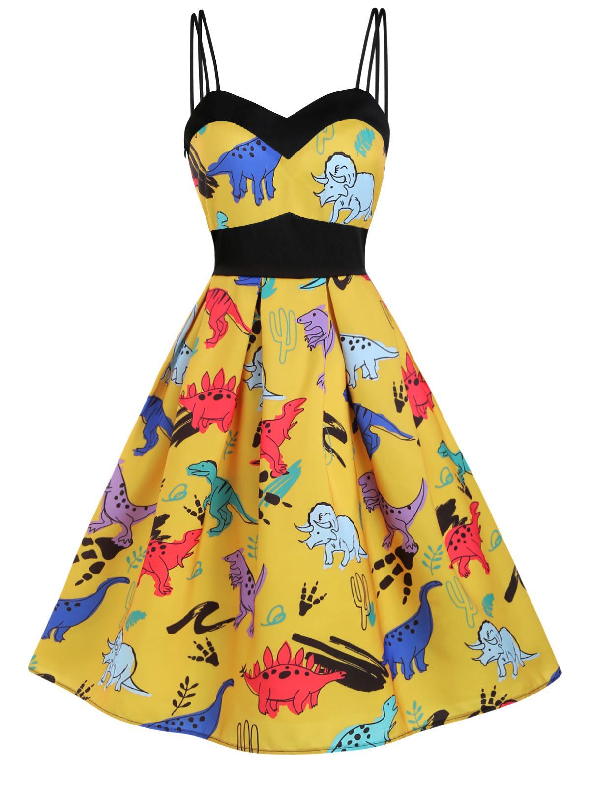 

Dinosaur Cami Empire Waist Dress, Bee yellow