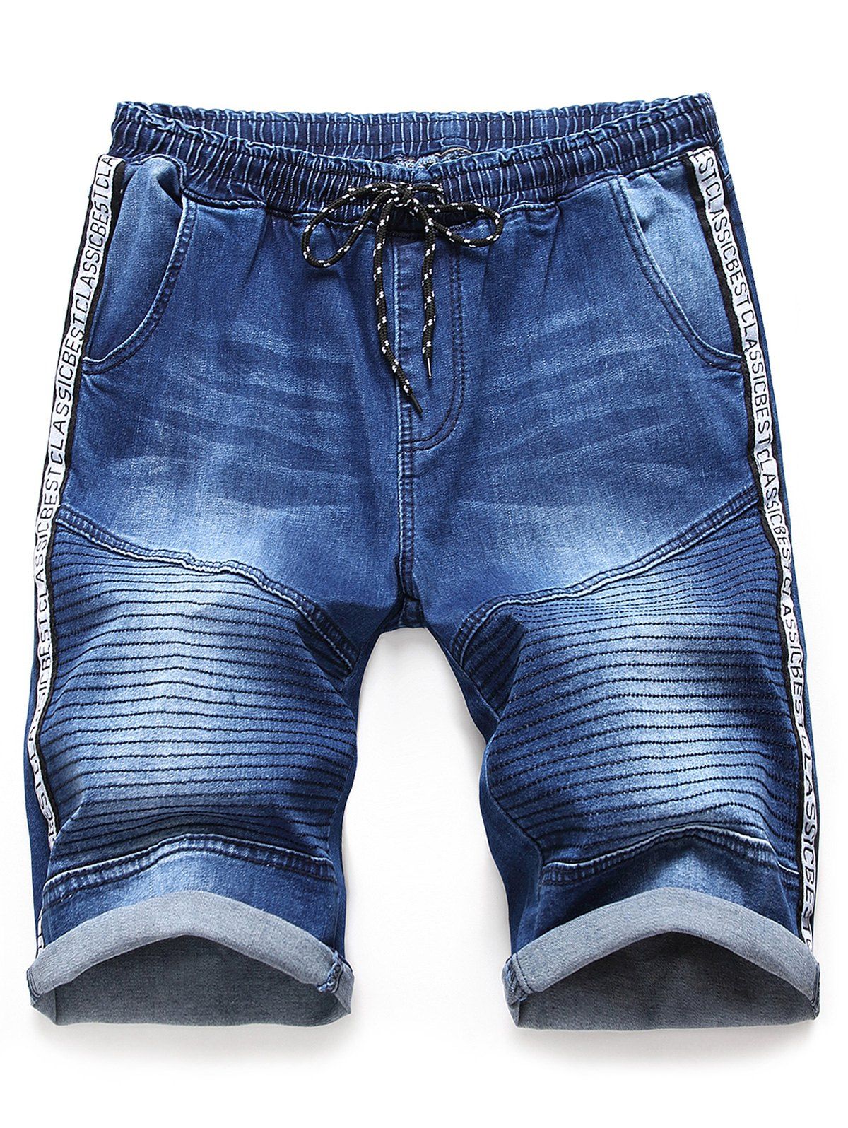 

Letter Print Casual Jeans Shorts, Denim dark blue