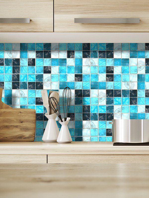 

19PCS Mosaic Color Block Pattern Wall Stickers, Multi
