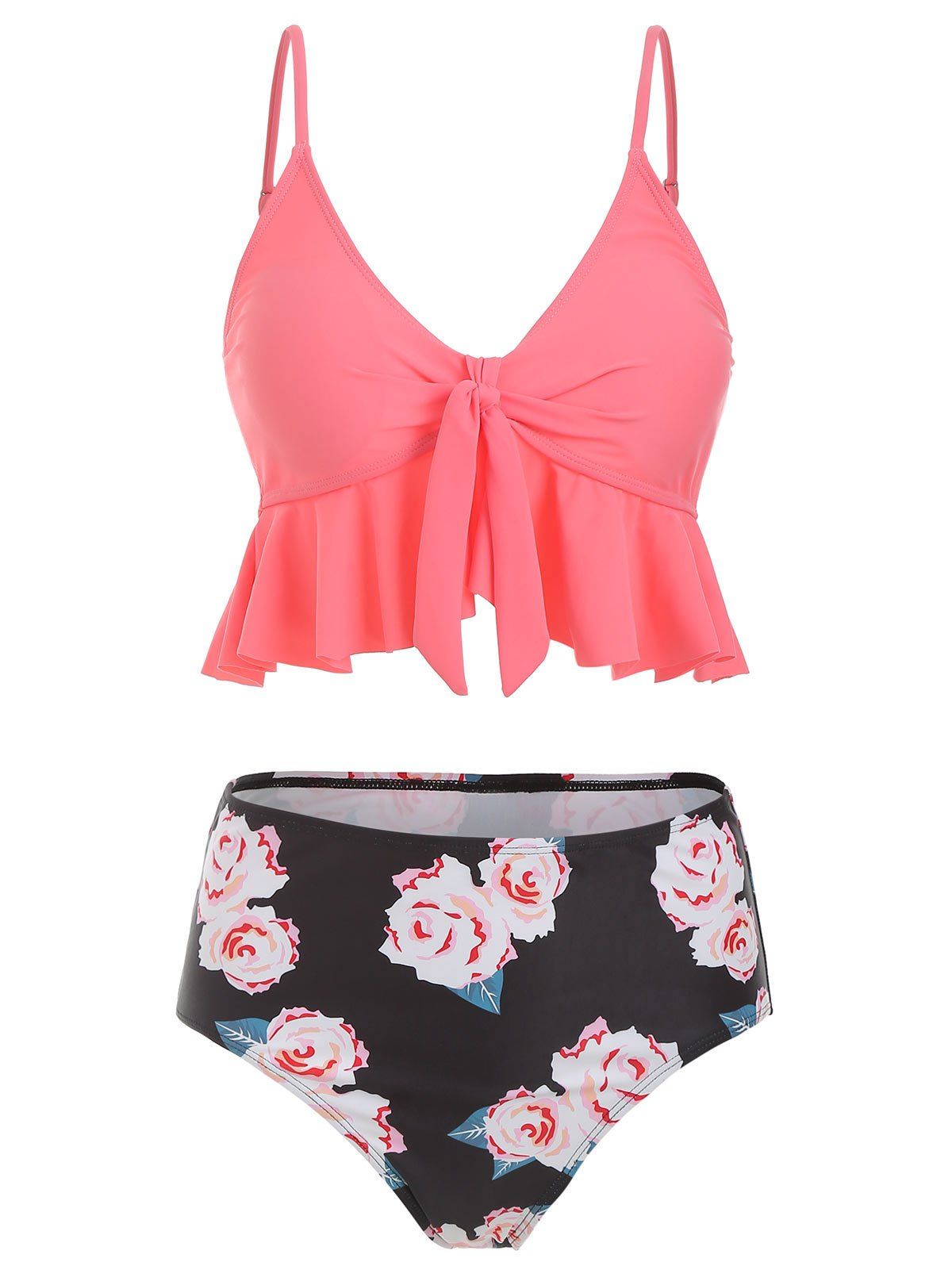 

Flounce Knot Floral Tankini Set, Multi