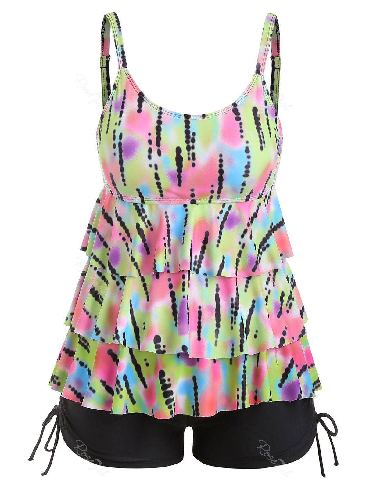 

Plus Size Layered Top with Ruched Boyshorts Tankini Set, Multi