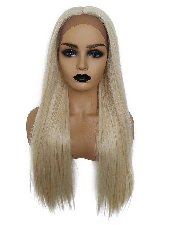 

Long Center Part Straight Synthetic Lace Front Wig, Sun yellow