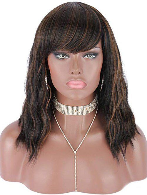 

Medium Free Part Wavy Synthetic Wig, Black eel