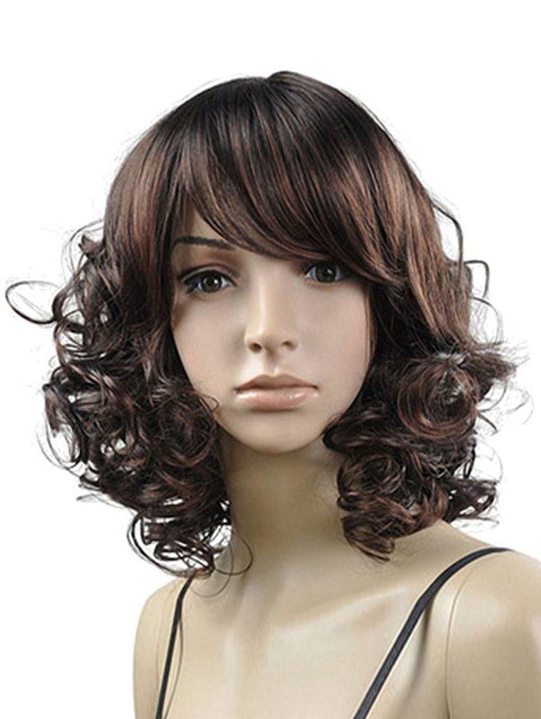 

Side Bang Curly Medium Synthetic Fluffy Wig, Brown