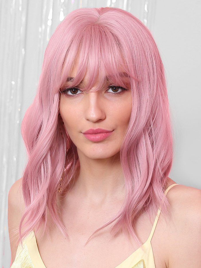 

See-through Bang Medium Body Wave Synthetic Wig, Pink