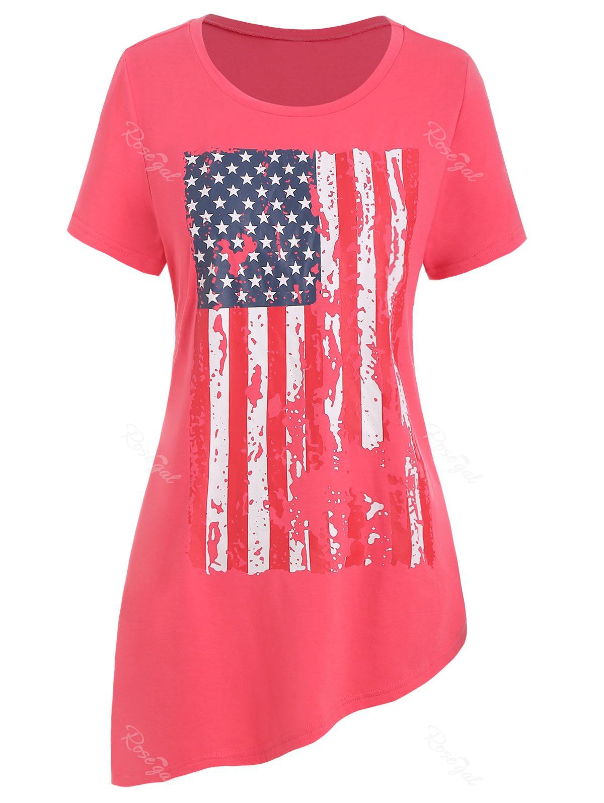 

Plus Size American Flag Asymmetrical T-shirt, Pink