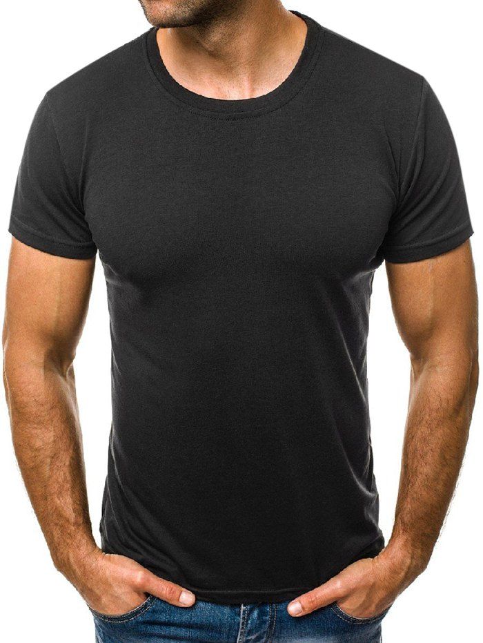 Solid Color Round Neck Leisure T-shirt, Black