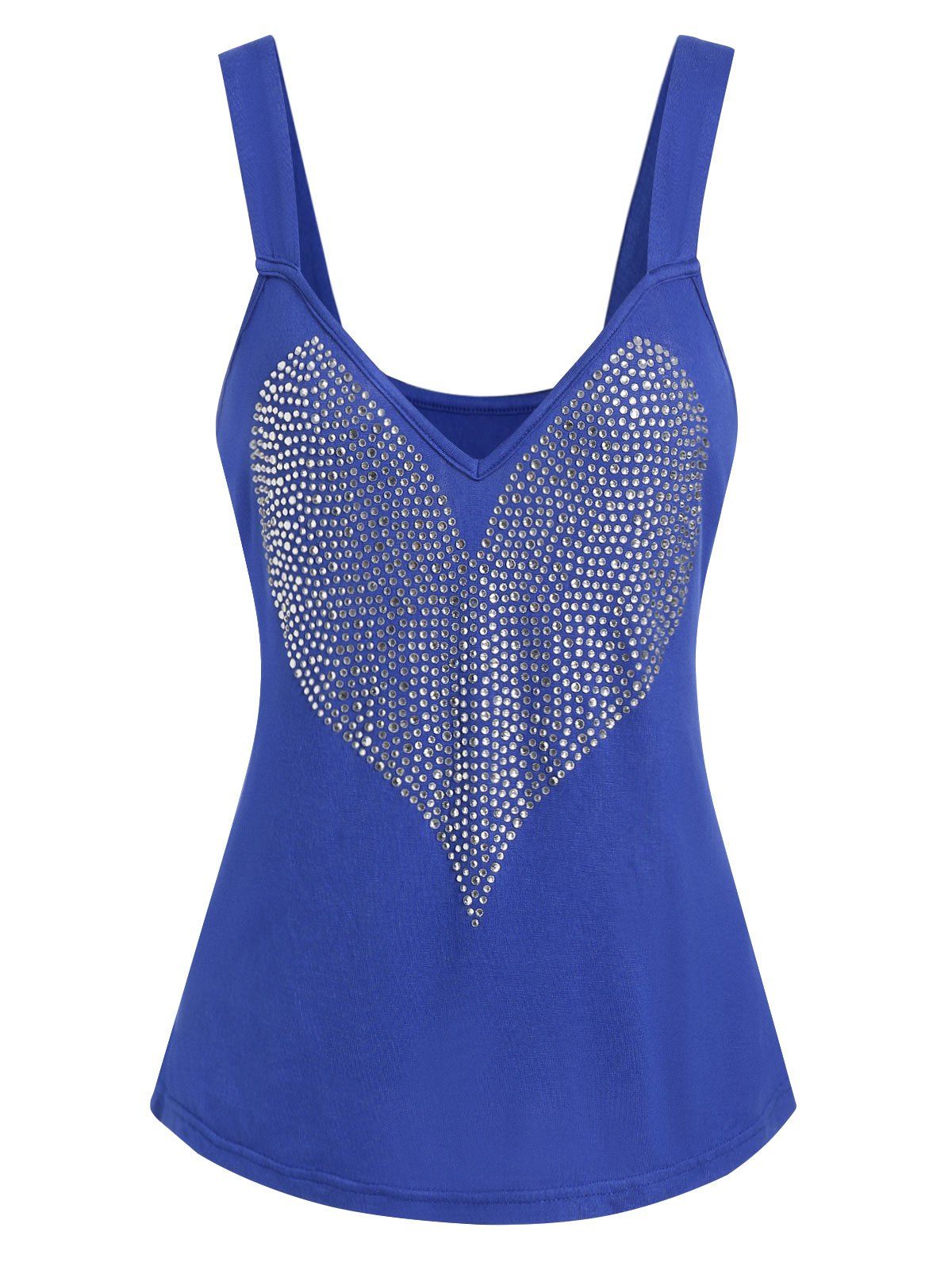 

Plunge Rhinestone Backless Tank Top, Navy blue