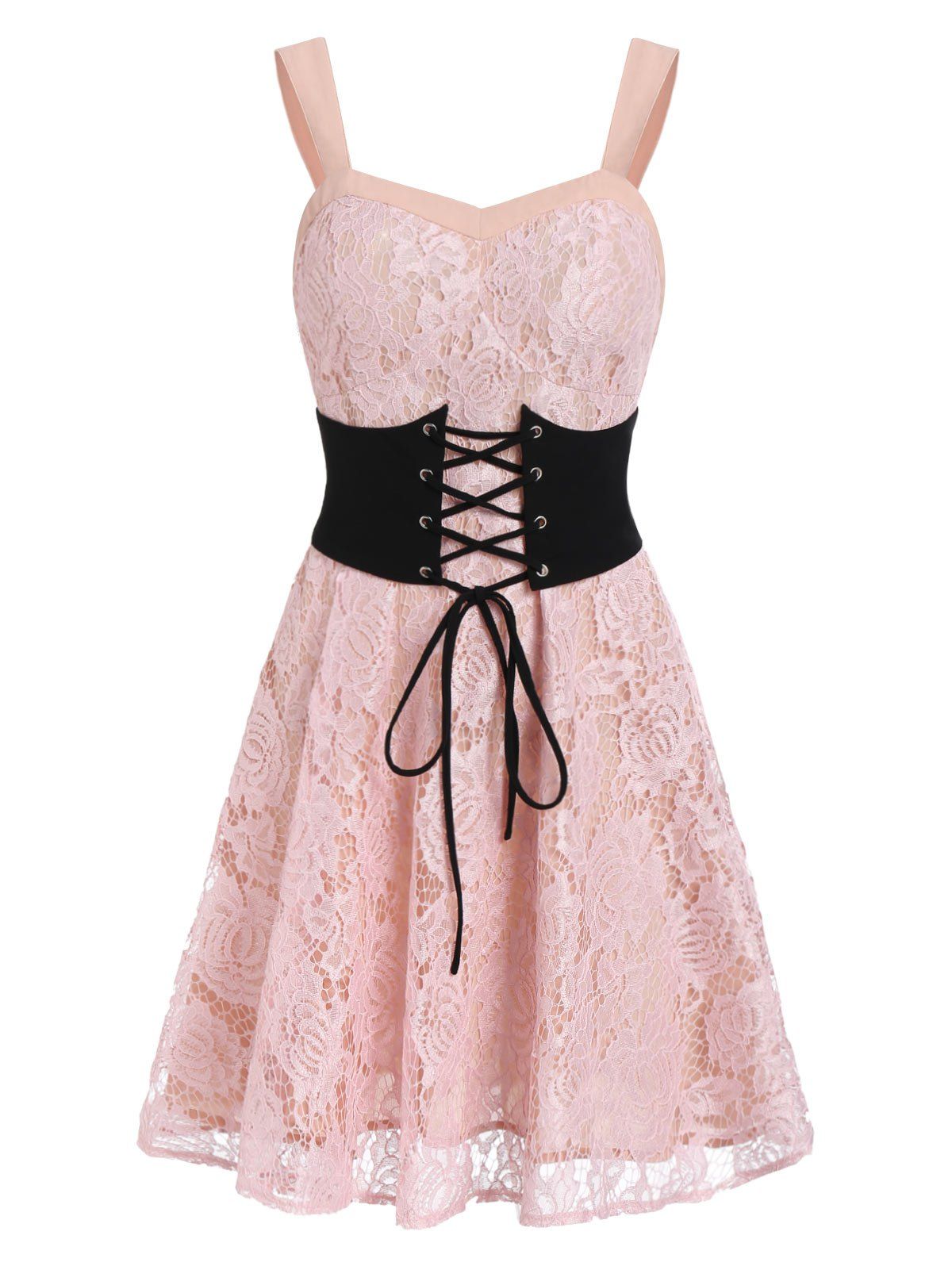 

Lace Sweetheart Neck A Line Dress, Pink