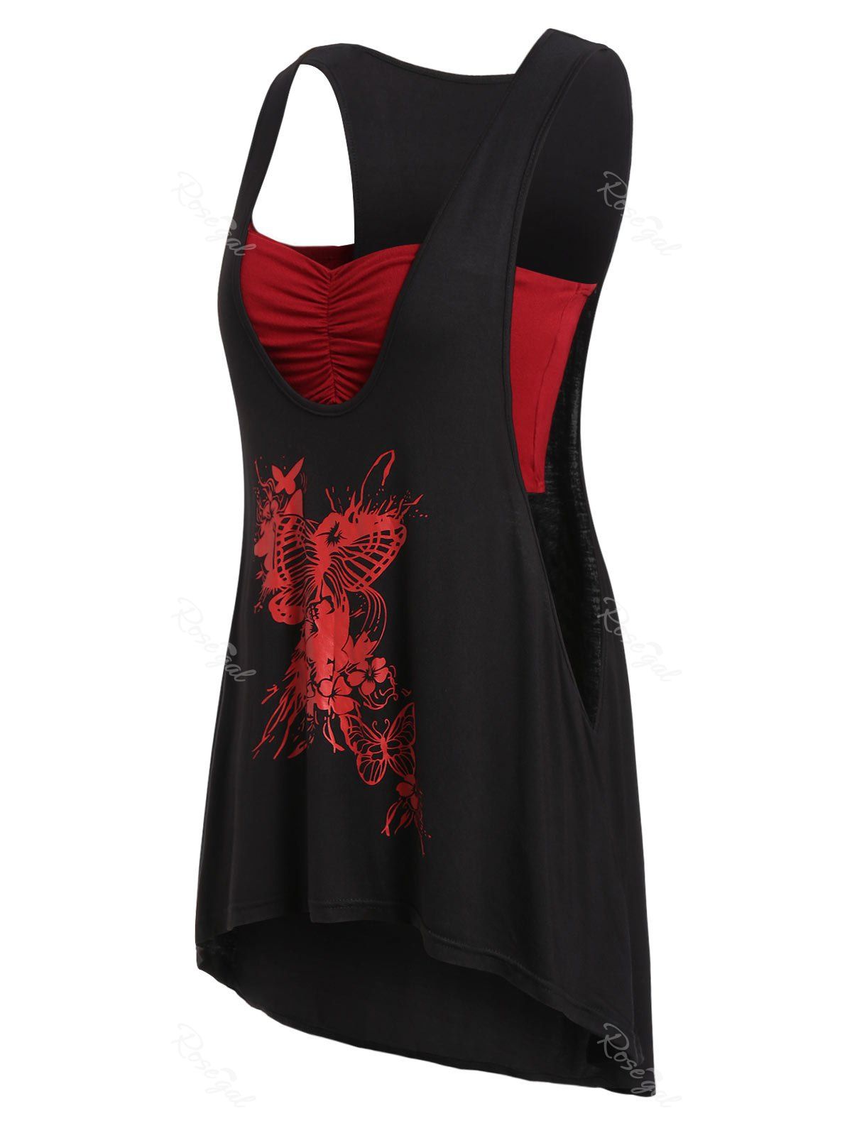 

Plus Size Shirred Tube Top With Tunic Tank Top, Black