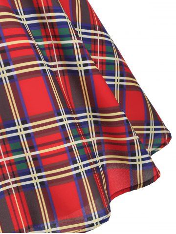 

Vintage Plaid A Line Surplice Dress, Black