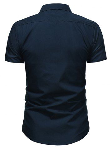 

Color Block Splicing Button Shirt, Cadetblue
