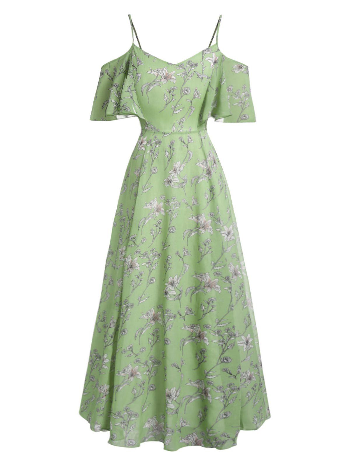 

Plant Print Flounce Plus Size Maxi Dress, Dark sea green