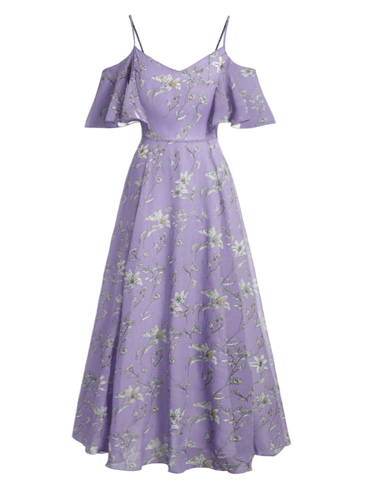 

Plant Print Flounce Plus Size Maxi Dress, Lavender blue