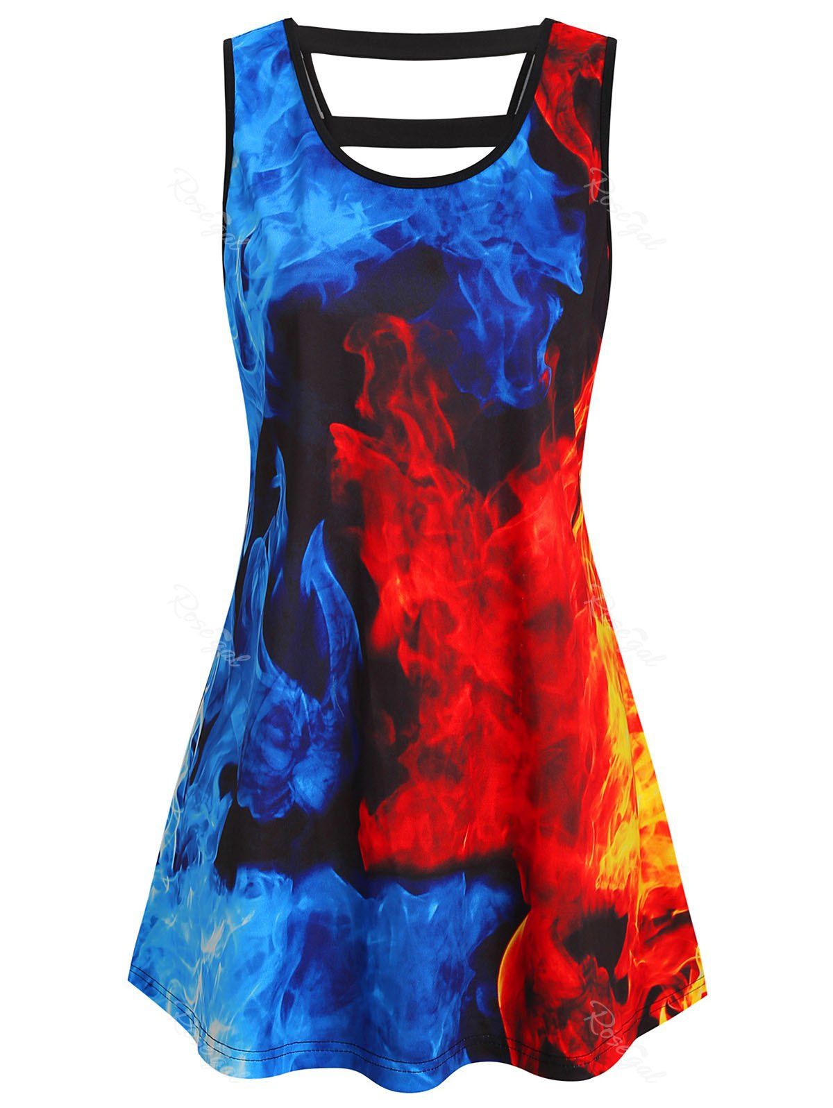 

Cut Out Fire Print Plus Size Tank Top, Black