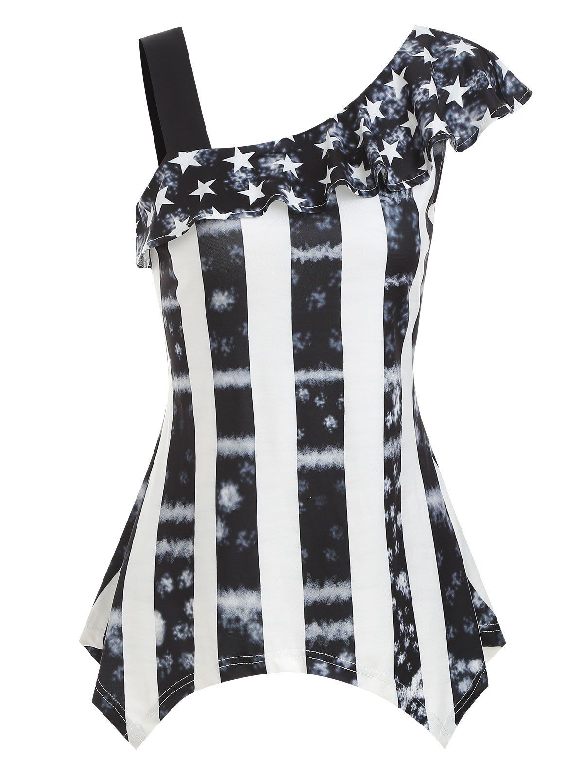 

Asymmetrical American Flag Flounce T-shirt, Black
