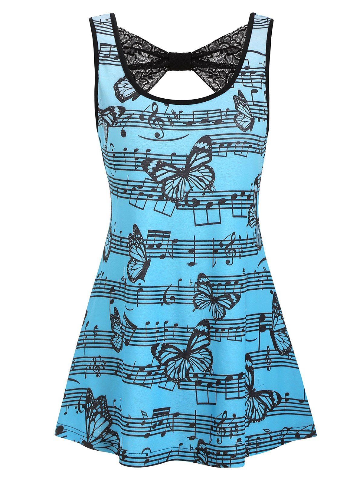 

Musical Note Butterfly Print Lace Tank Top, Turquoise