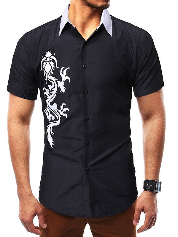 

Casual Print Decoration Short Sleeves Shirt, Black