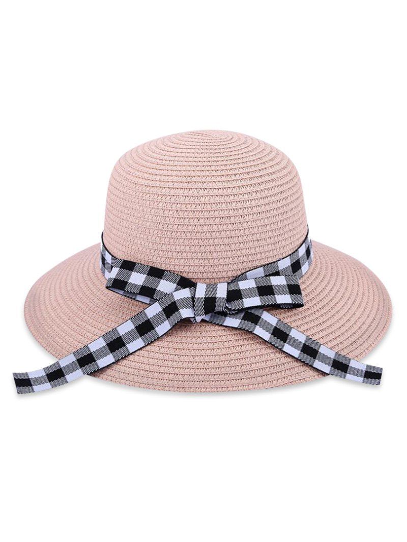 

Bowknot Checkered Straw Sun Hat, Pink