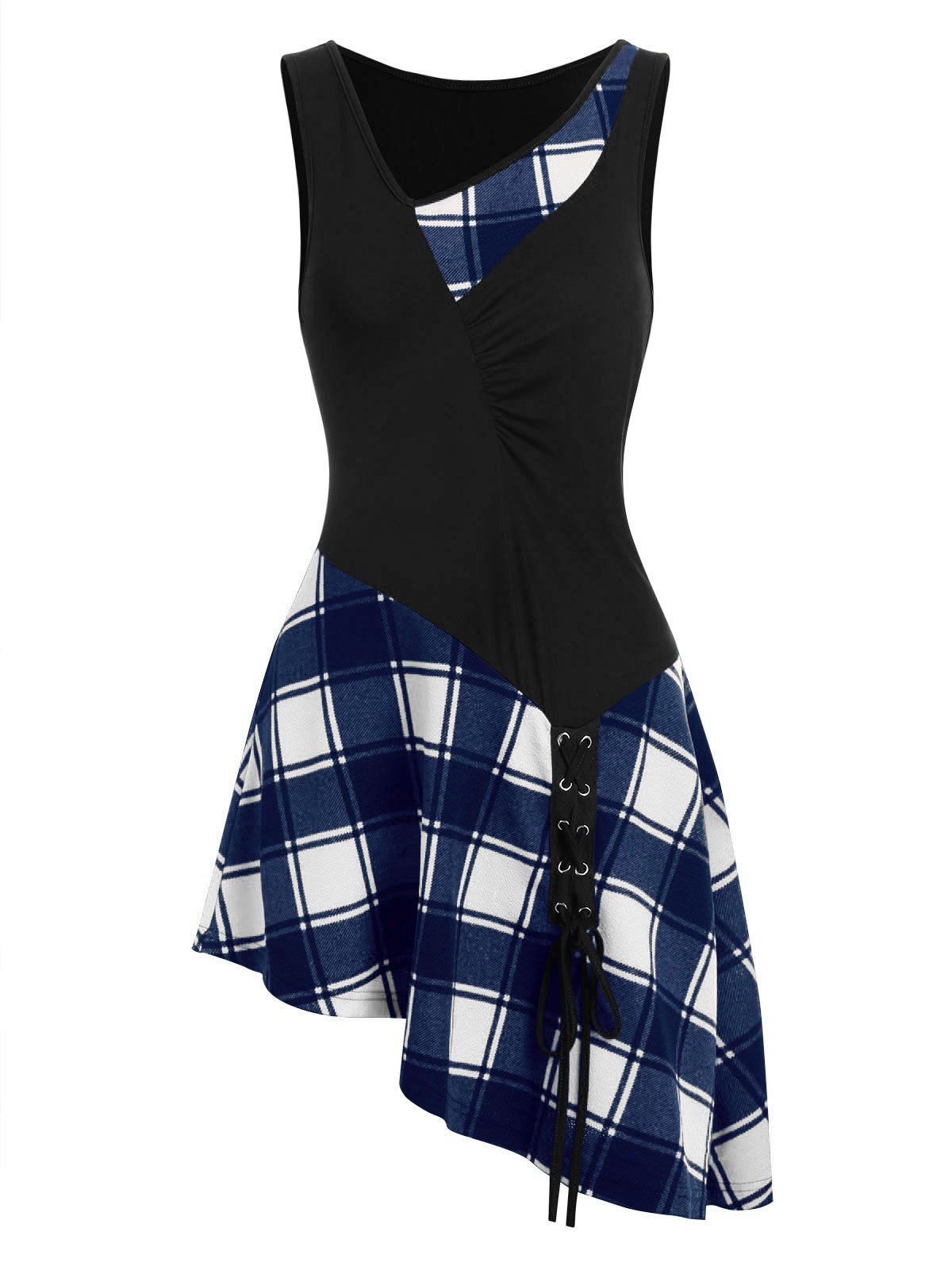 

Asymmetric Lace Up Dress, Lapis blue
