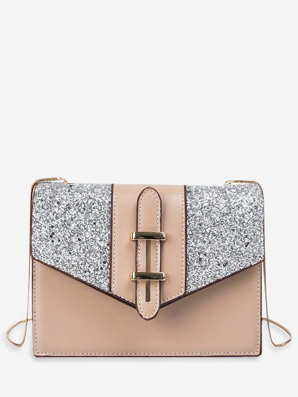 

Sequined Square Chain Shoulder Bag, Light khaki