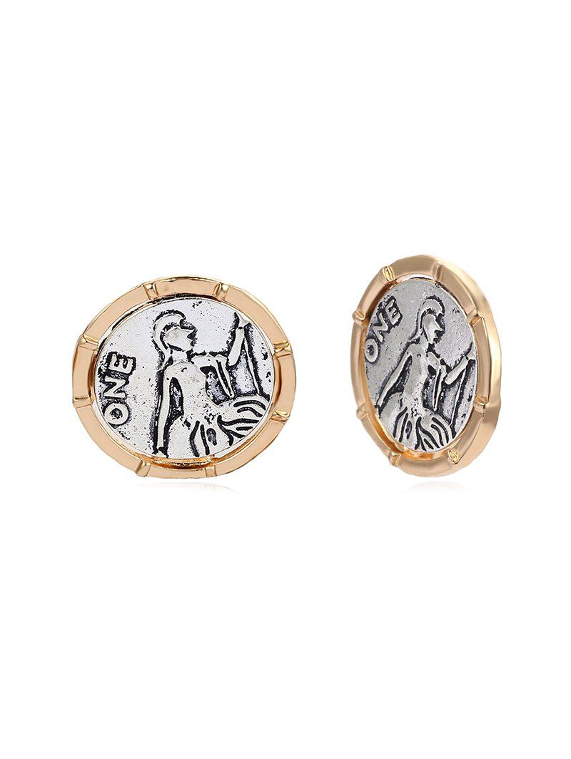 

Coin Carved Round Clip On Earrings, Gold