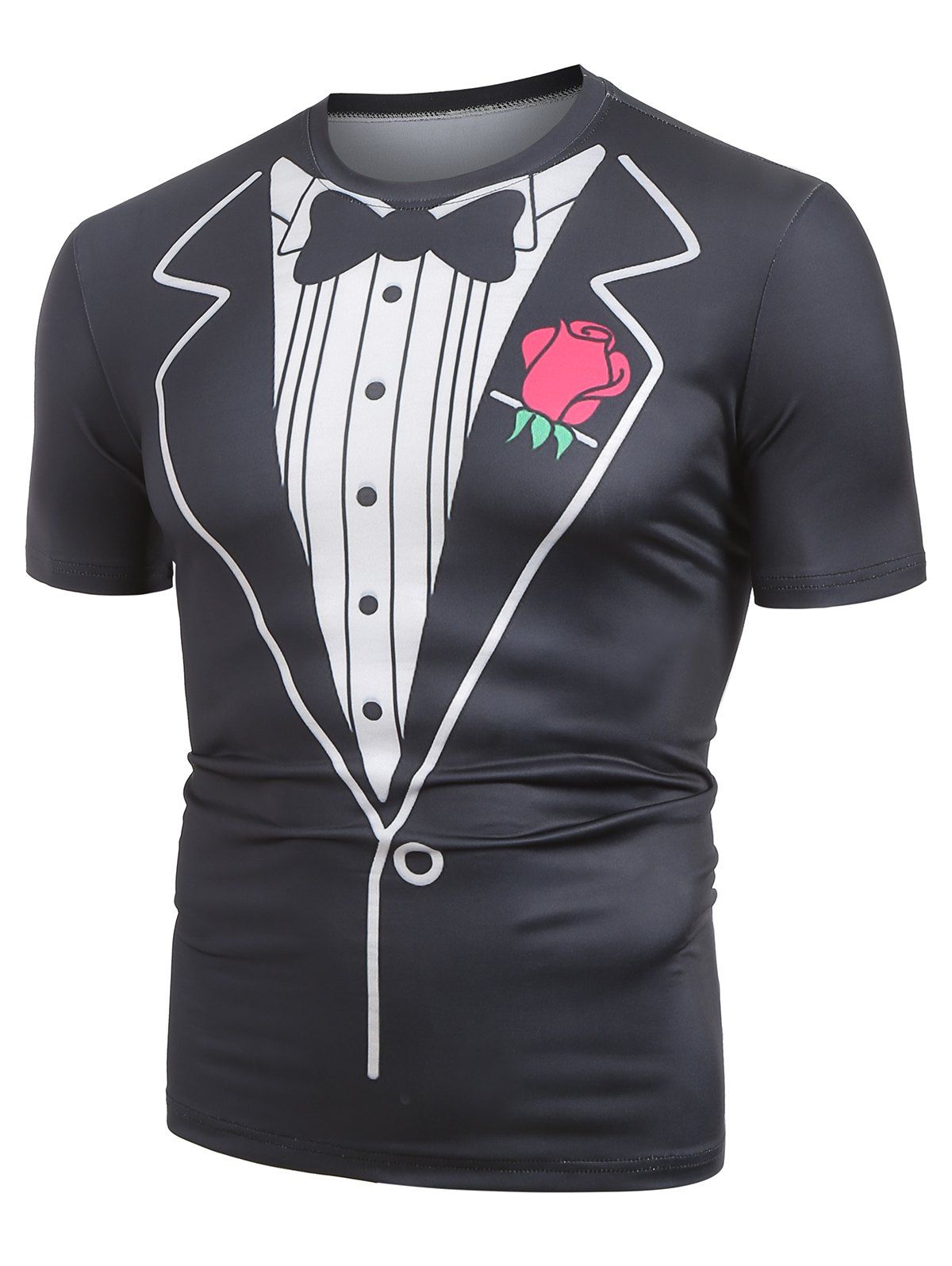

Tuxedo Bow Tie Print T Shirt, Black