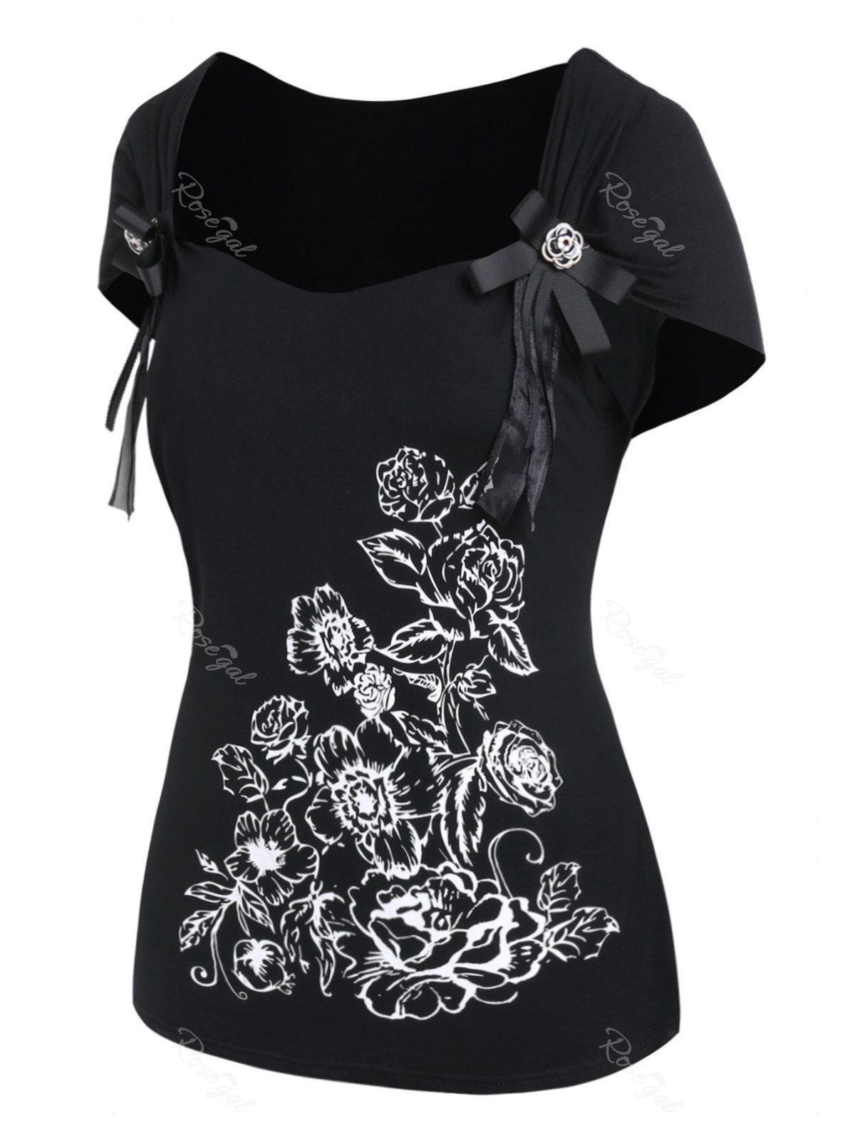 

Plus Size Graphic Square Collar T Shirt, Jet black