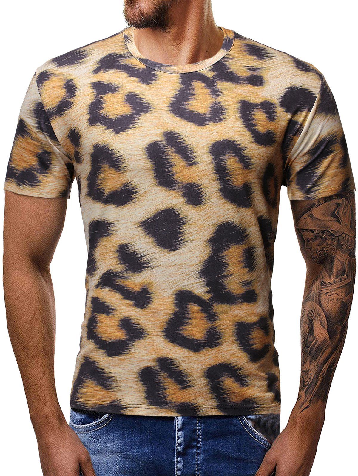 

Leopard Pattern Crew Neck T Shirt, Corn yellow