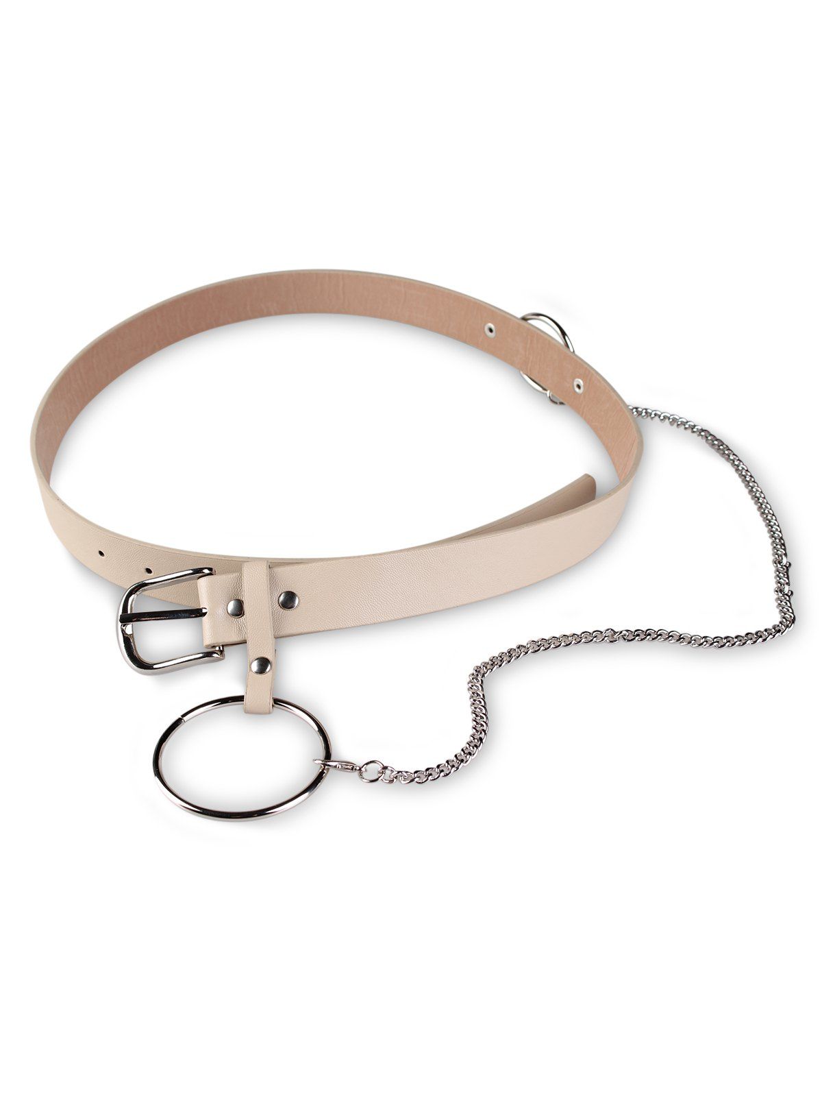 

Chain Ring Pin Buckle PU Belt, Khaki