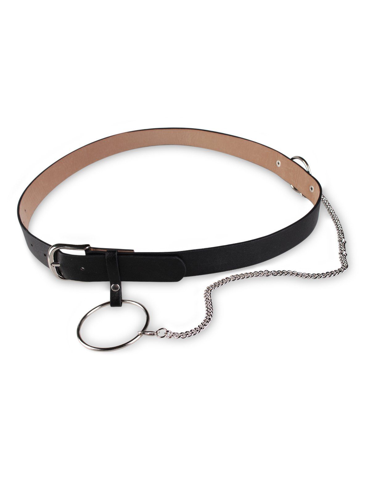 

Chain Ring Pin Buckle PU Belt, Black
