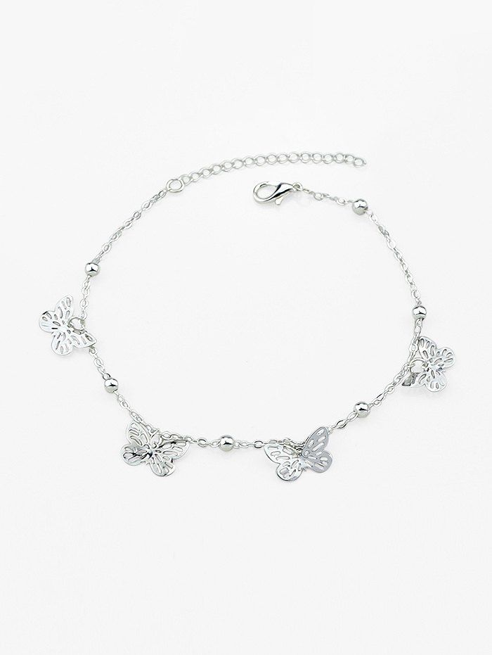 

Butterfly Hollow Chain Charm Anklet, Silver