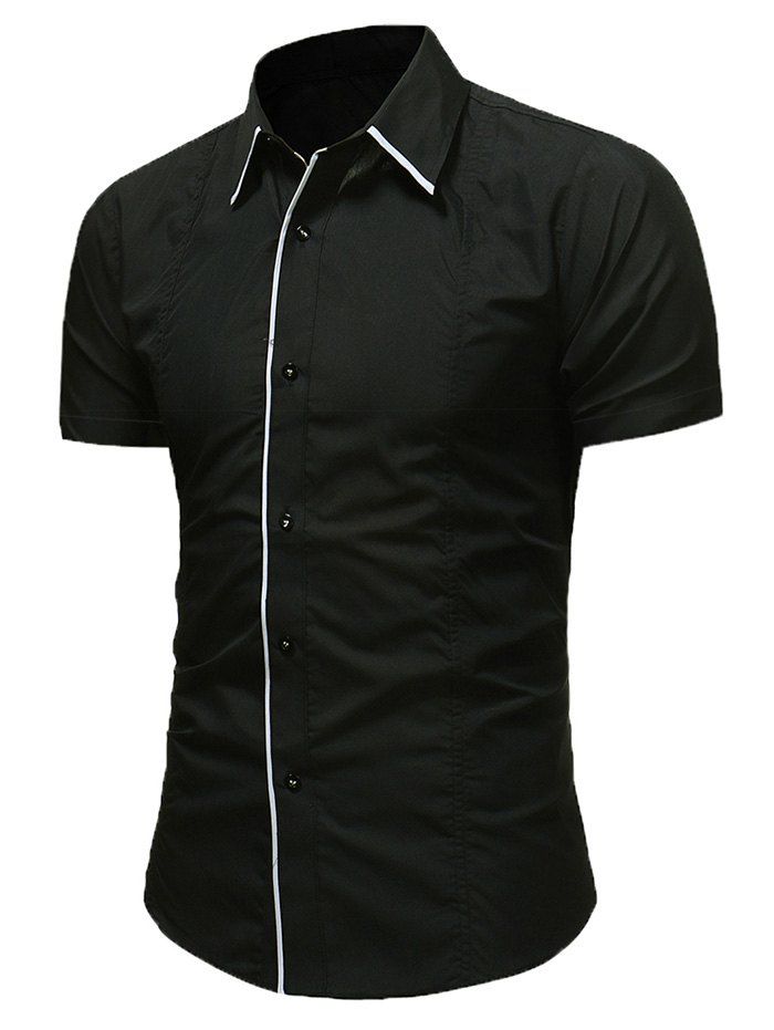 

Color Block Splicing Button Shirt, Black