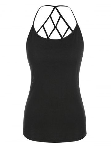 

Lattice Cut Out Back Casual Cami Top, Black