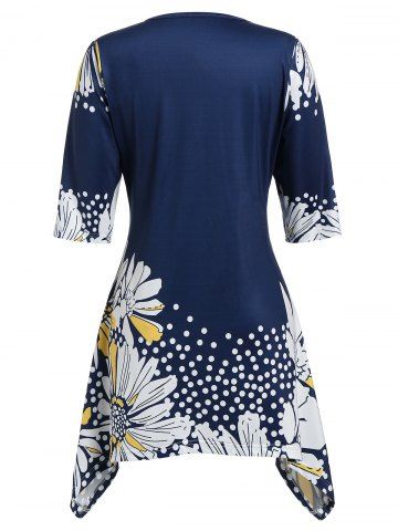 

Plus Size Asymmetric Floral Print T Shirt, Cadetblue