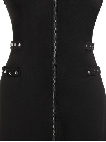 

Plus Size Zippered Asymmetric Slit Dress, Black