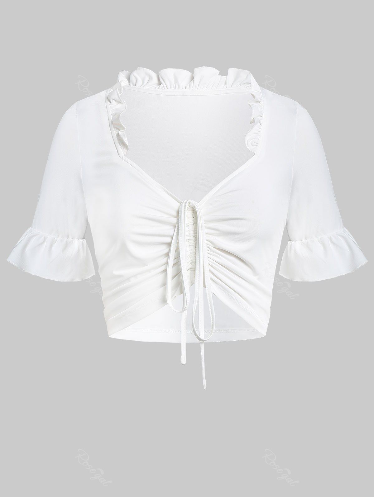 

Plus Size Sweetheart Collar Crop Tie T Shirt, White